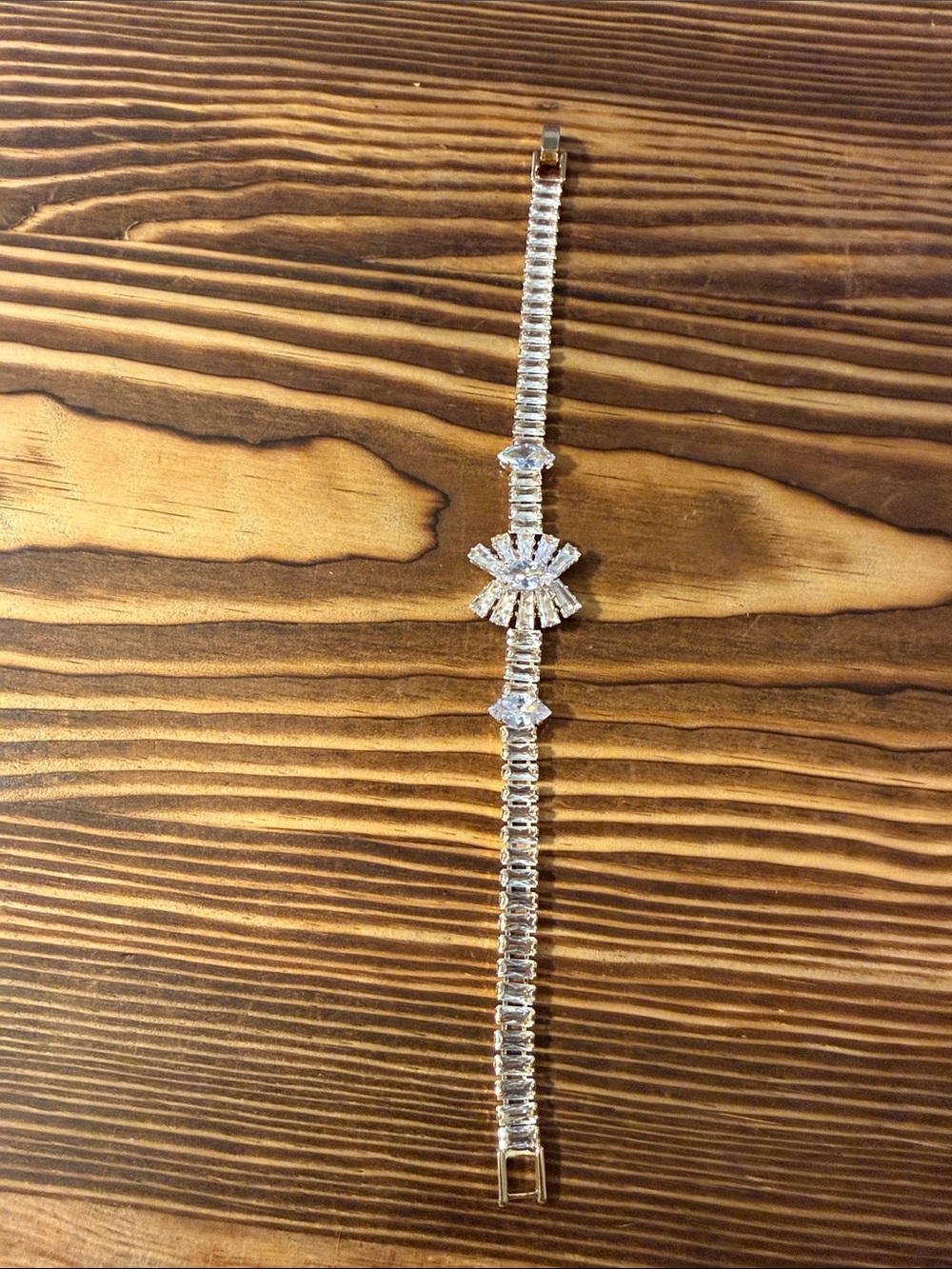 Gold Plated Crystal Clear Bracelet - Statement Tennis Bracelet - Picture 11 of 14